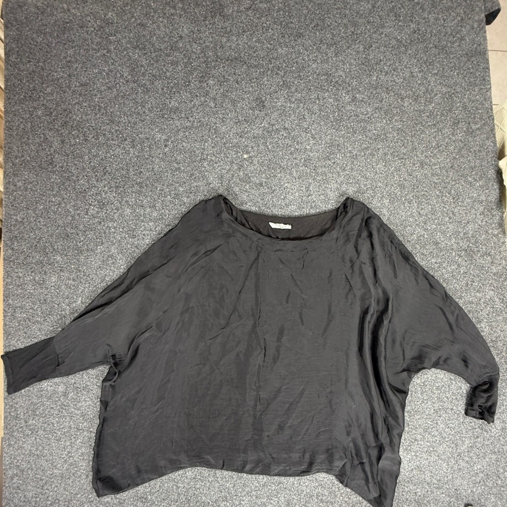 Baci Top Womens M/L Black Silk Blend Lagenlook Batwing Sleeve Made in Italy